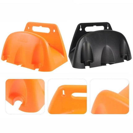 Wall Mounted Plastic Water Pipe Holder For Garden Irrigation orange and black plastic wall-mounted hose organizer showing mounting holes and pipe slots
