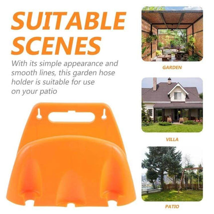 Wall Mounted Plastic Water Pipe Holder For Garden Irrigation orange wall-mounted hose holder displayed with garden, villa and patio scenes