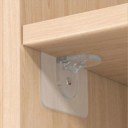 Wardrobe Shelf Partition Bracket Set, Acrylic, 4 Pieces, 6 cm And 7 cm - clear acrylic paste-on shelf divider installed in wooden wardrobe
