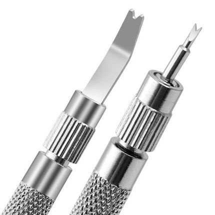 Watch Band Spring Bar Remover Tool With Spare Pins - compact stainless steel Ni-plated fork and spare pins for quick watch band changes