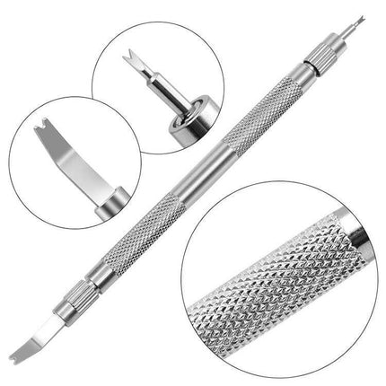 Watch Band Spring Bar Remover Tool With Spare Pins - stainless steel Ni-plated compact 140 x 7 x 7mm double-ended fork and pin remover for watches