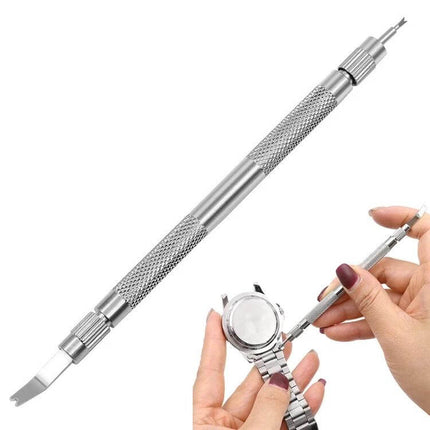 Watch Band Spring Bar Remover Tool With Spare Pins - stainless steel 140x7x7mm compact tool with fork tip and spare pins for quick watch band changes
