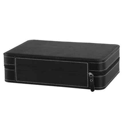 Watch Box 12-Watch Capacity For Display And Everyday Storage in black PU leather with zipper for dresser or cabinet organization