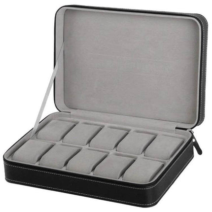 Watch Box 12-Watch Capacity For Display And Everyday Storage black PU leather 12-slot travel and dresser organizer