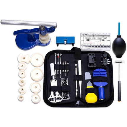 Watch Repair Tool Set for Home Use Portable Everyday Handy Kit with compact case showing screwdrivers, punches, tweezers, removers, pry knives