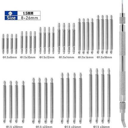 Watch Repair Tools 41 Piece Shaft And Lugs Set For Strap Replacement - stainless metal pins and dual-ended strap tool set for bracelet removal and installation