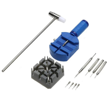 Watch Repair Tools Kit for Bands and Batteries, 20 Piece Set - compact band holder, pin punches, spring bar tools and hammer for resizing and battery changes