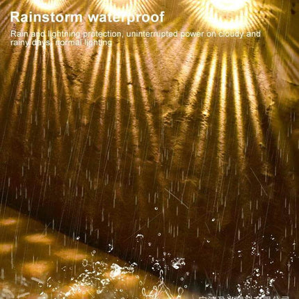 Water Drop Fence Light 6 LED Outdoor Solar Garden Path - waterproof ABS solar LED fence light illuminating garden path in heavy rain