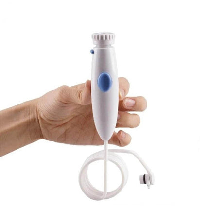 Water Flosser Replacement Hose Handle Flexible For Everyday Use white replacement handle with flexible hose held in hand, compatible with Waterpik WP-100