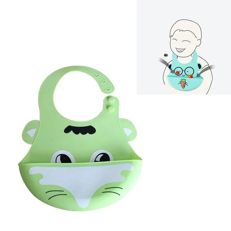 Waterproof Baby Bib Silicone Feeding Bag Green Fox Rabbit Giraffe 