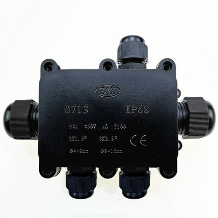 Waterproof Five-Way Junction Box For Circuit Board Protection, black PC plastic IP68 outdoor cable connector for solar and garden lighting