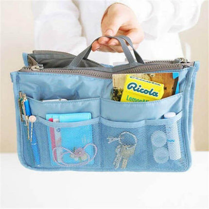 Waterproof Folding Travel Bag Large Capacity for Sundries — blue waterproof organizer pouch with double zipper, multiple pockets for toiletries, keys, cosmetics
