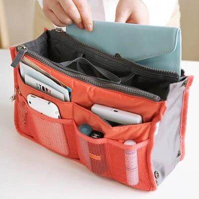 Waterproof Folding Travel Bag Large Capacity for Sundries - orange waterproof organizer with double zipper holding phone, wallet, cosmetics and cables