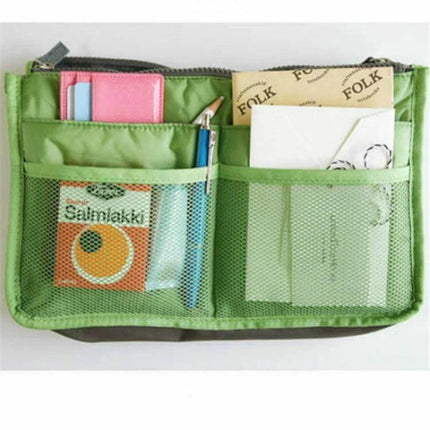 Waterproof Folding Travel Bag Large Capacity for Sundries green organizer pouch with double zipper, mesh pockets holding toiletries, cosmetics, pens
