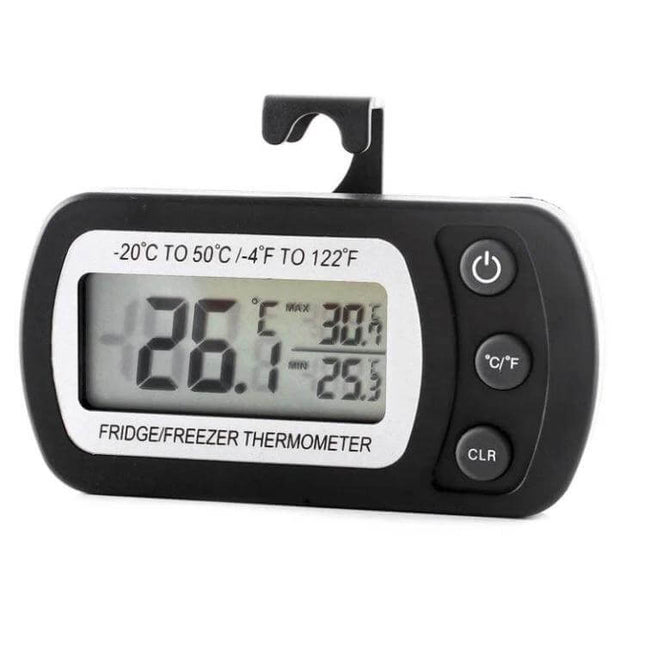 Waterproof Refrigerator Thermometer For Fridge And Freezer digital LCD display with adjustable bracket for shelf or hanging, compact waterproof design