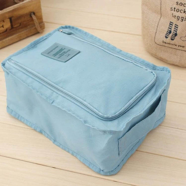 Waterproof Shoes Bag Organizer 30x21x11 cm Travel Pouch in light blue nylon travel shoe organizer with zipper and handle