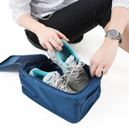 Waterproof Shoes Bag Organizer 30x21x11 cm Travel Pouch - navy nylon shoe storage pouch holding sneakers, water-repellent travel shoe organizer