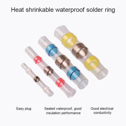 Waterproof Solder Ring Heat Shrink Wire Connectors shown in multiple sizes with colored solder-seal rings for waterproof wire splices