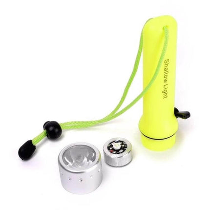 Waterproof Underwater Diving LED Flashlight For Fishing - yellow floating handheld LED dive light, ABS body, 200–500 lm, 150m IP-68 rated