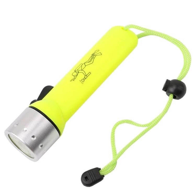 Waterproof Underwater Diving LED Flashlight For Fishing - neon yellow 150m IP68 diving torch, 200–500 lumens, wrist lanyard