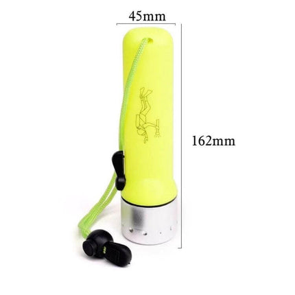 Waterproof Underwater Diving LED Flashlight For Fishing yellow floating handheld 162mm with wrist cord IP68 150m depth 200–500 lumens