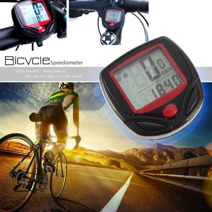 Waterproof Cycle Computer For Cycling 14-Function Everyday Use compact wired LCD bike speedometer mounted on handlebars, waterproof design