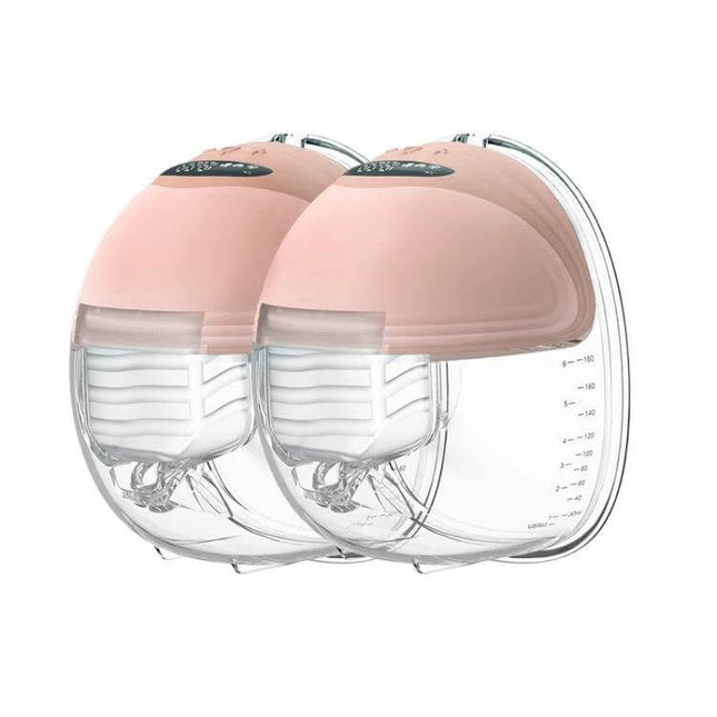 Wearable Breast Pump With LED Display For Daily Use - hands-free pink dual wearable pump with silicone cups, low-noise, LED display and measurement markings