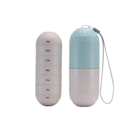 Wheat Straw Pill Storage Box 7 Day Sealed Organizer compact grain-fiber weekly pill case with seven labeled compartments and portable strap