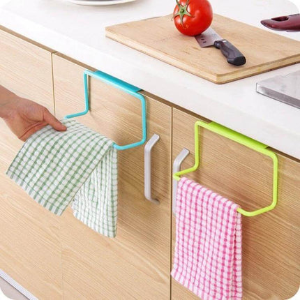 White Cabinet Door Towel Rack for Kitchen and Bath - compact hook-on towel holder on cabinet door in kitchen, white PP option, ideal for small spaces