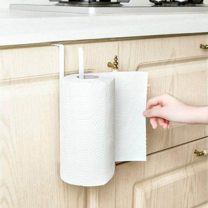 White Kitchen Towel Rack for Cabinets Keeps Towels Handy - white painted iron over-cabinet holder organizing paper towels and napkins