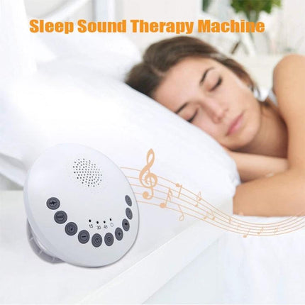White Noise Sleep Aid Device For Baby Soothes Nighttime compact sound machine with six sounds on nursery nightstand calming baby and parents