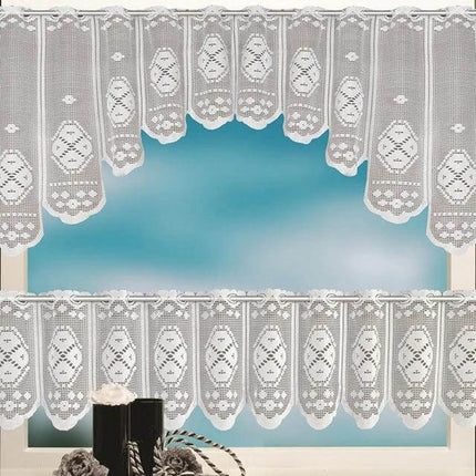 White Translucent Lace Curtain Panels For Bedroom Windows - two-panel polyester lace set with rope hanging, diffused light for kitchen, bedroom, living room