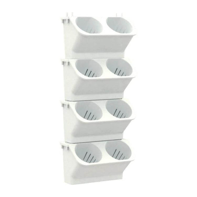 White Vertical Wall Plant Pot For Indoor Decor 24x14x57 cm - white vertical resin hanging planter with four stacked double pots for indoor spaces