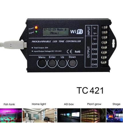 WiFi 5-Channel RGB LED Time Controller For Aquarium Lighting compact programmable controller for aquarium RGB lighting with LCD and 5 channel outputs