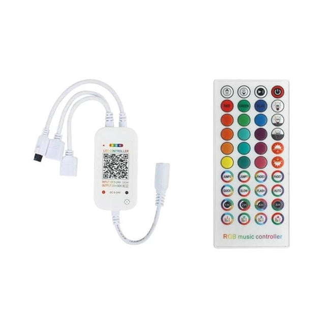 WiFi RGB LED Strip Light Controller Alexa Compatible - white WiFi controller with music remote for RGB strip lighting, app and voice control