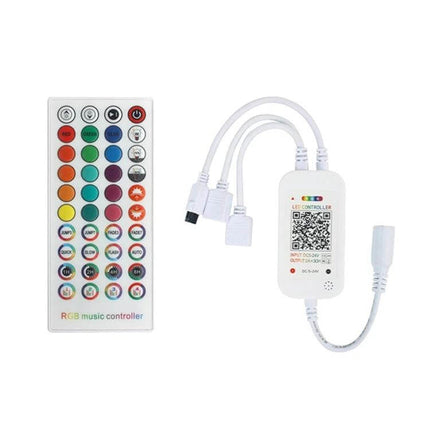 WiFi RGB LED Strip Light Controller Alexa Compatible - white RGB music controller with remote and triple-pin connector for living room and home theater lighting