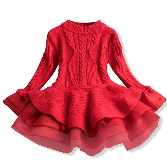 Winter Girls Knit Long Sleeve Sweater Organza Dress 100cm-140cm