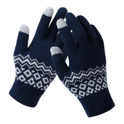 Winter Touch Screen Gloves Unisex Everyday Warm Mittens - navy knit touchscreen winter gloves with white pattern for adults