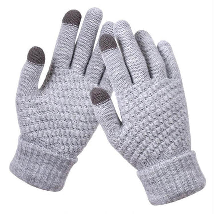 Alt Tag: Winter Touch Screen Gloves Unisex Everyday Warm Mittens – gray knit touchscreen winter gloves for adults, textured palm and fingertip pads