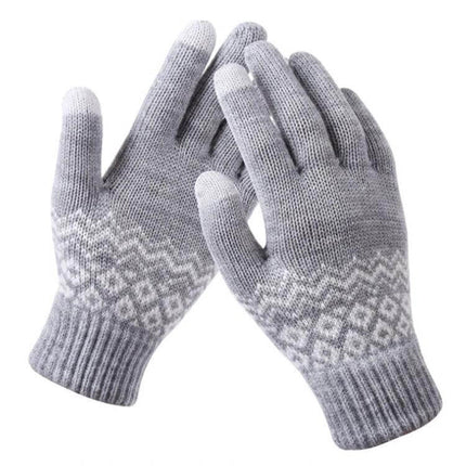 Winter Touch Screen Gloves Unisex Everyday Warm Mittens - gray knit touchscreen winter gloves with patterned cuff for adults