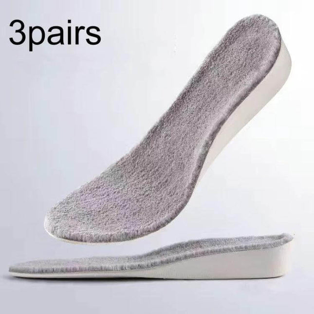 Winter Velvet Height-Boost Insoles For Shoes, 2.5cm Gray - gray plush winter insoles providing discreet 2.5cm lift for everyday shoes, standing and walking comfort