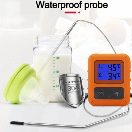 Wireless Food Thermometer Dual-Channel Touch Screen for Home Cooking orange dual-probe with blue backlit display and waterproof probe