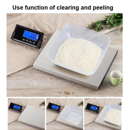Wireless Portable Express Scale For Animal Weighing compact stainless steel platform with wireless display showing weight of rice in removable bowl