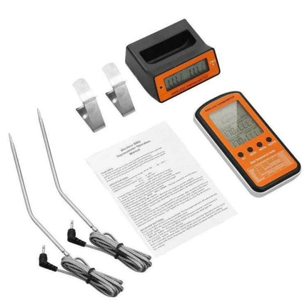 Wireless Remote BBQ Thermometer Dual Probe for Grilling and Roasting with two metal probes, receiver and base station kit