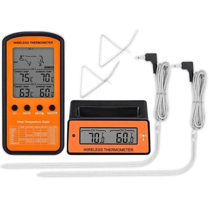 Wireless Remote BBQ Thermometer Dual Probe for Grilling and Roasting - dual display, two probes and temperature range for grilling and roasting