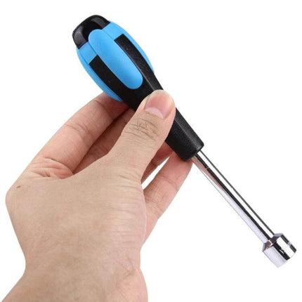 WLXY Precision 12mm Socket Head Screwdriver For General Repairs - hand holding compact 12mm socket head screwdriver with blue black handle