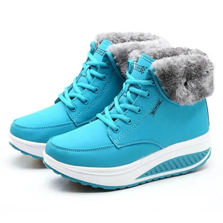 Women Booties Snow Lace Boots Autumn And Winter Wedge Shoes