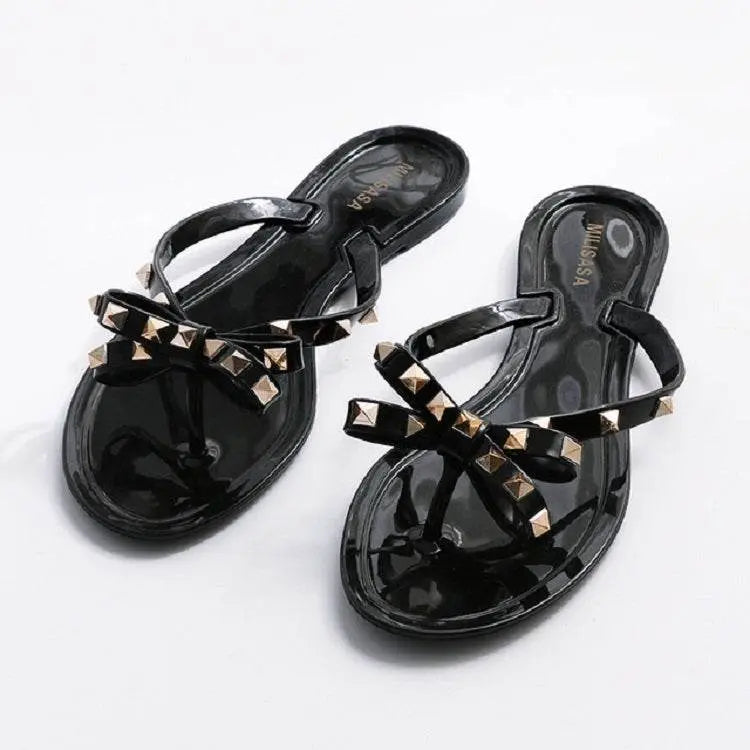 Women Flip-flops Rhinestones Bow Slip-on Flat Sandals 36-40