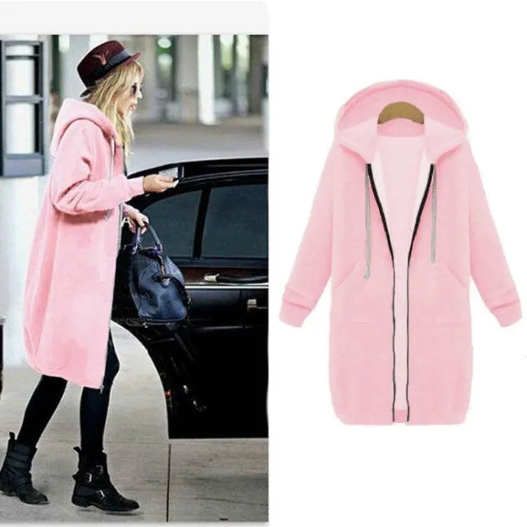 Women Hooded Long Sleeved Sweater In The Long Coat S M 4XL