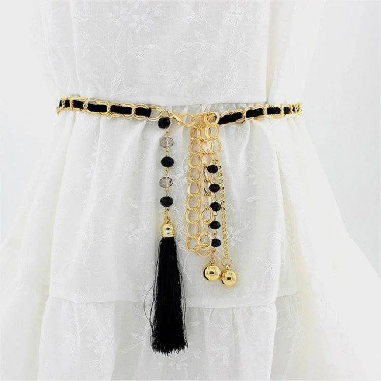 Women Metal Waist Chain Belt Skirt Accessories with Tassel 